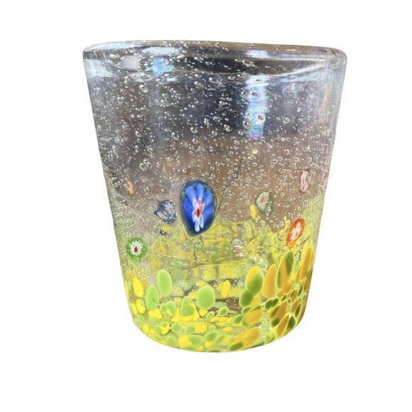 Millefiori Murano Style Low Ball Barware Drinking Glass Hand Blown Bubble‎ VTG - Picture 2 of 4